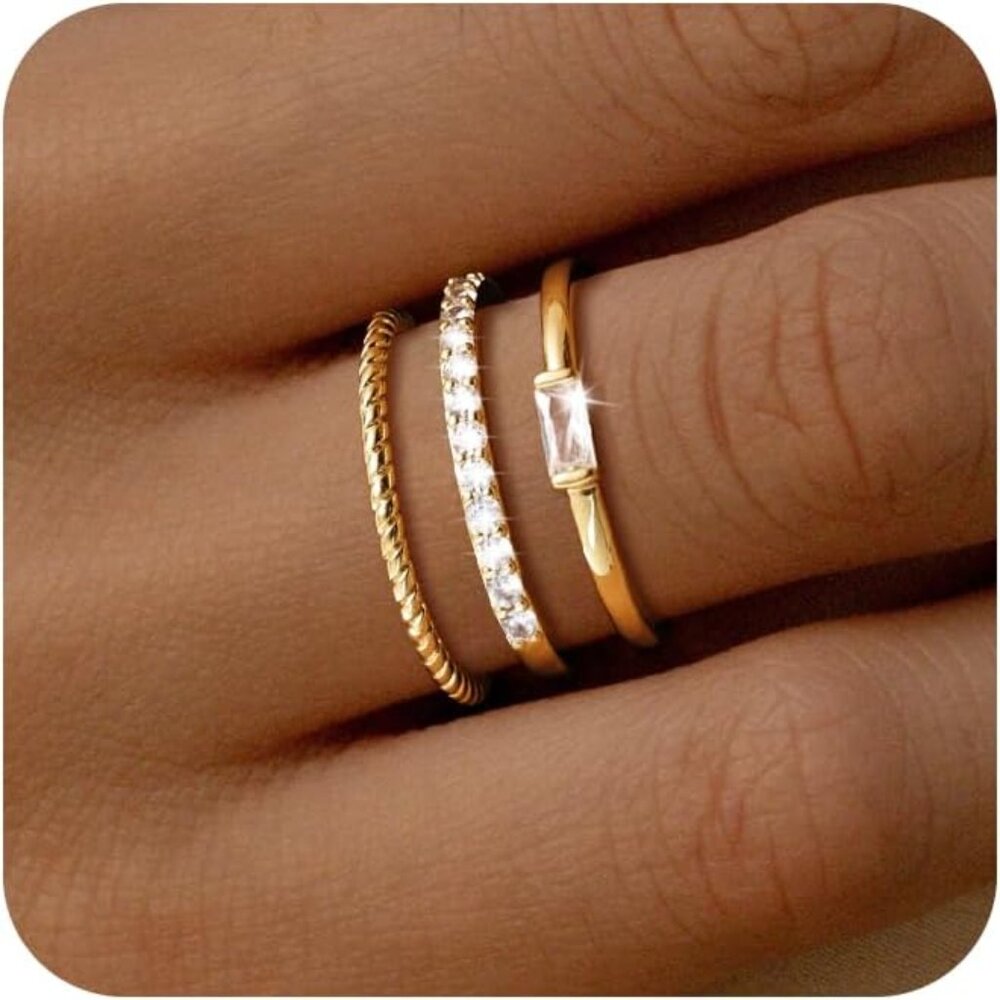 Women Non Tarnish Wedding Bands Stackable Thin 3PCS Gold Rings